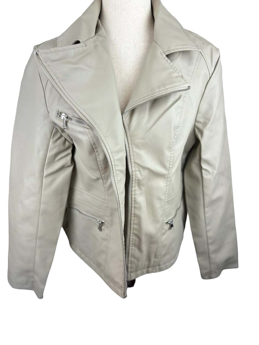 NEW NWT Ookie & Lala Vegan Leather Moto Style Jacket Stone Size L